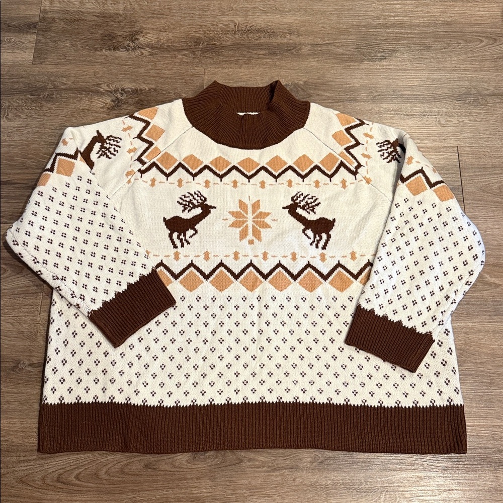 89th Madison Retro Chunky Knit Sweater w/ Snowflake Reindeer Sweater Size 3XL